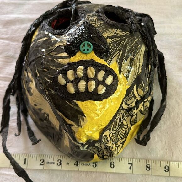Mask Hand Crafted Day of the Dead Festival Decor Paper Mache Fabric Textiles - Picture 8 of 8
